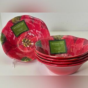 5 Melamine Cereal Bowl’s Balsam & Fir Poinsettia Christmas NEW HOLIDAYS